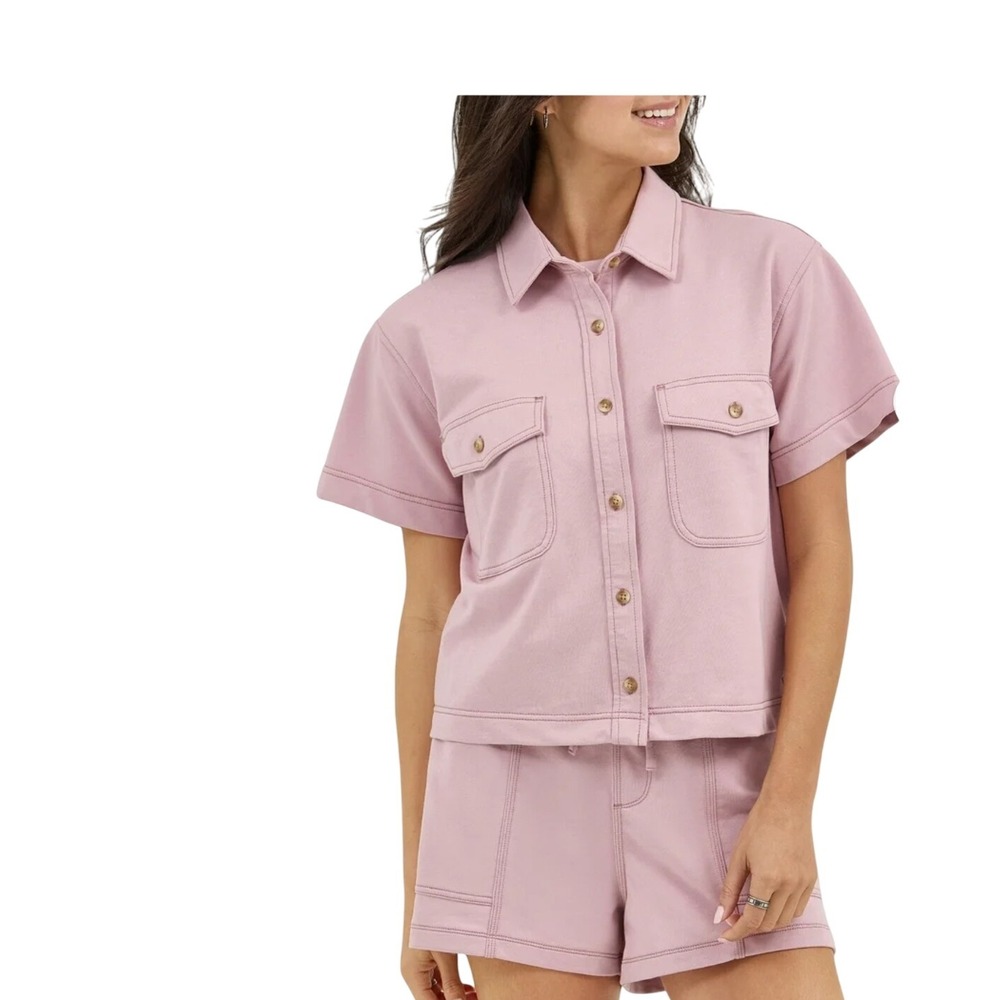 Lee Women's Button Down Shirt &β Shorts Set Mauve Pink Top & Bottom Outfit